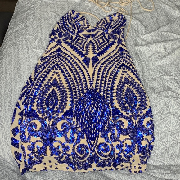 Blue Sequin Short Dress - Picture 2 of 4